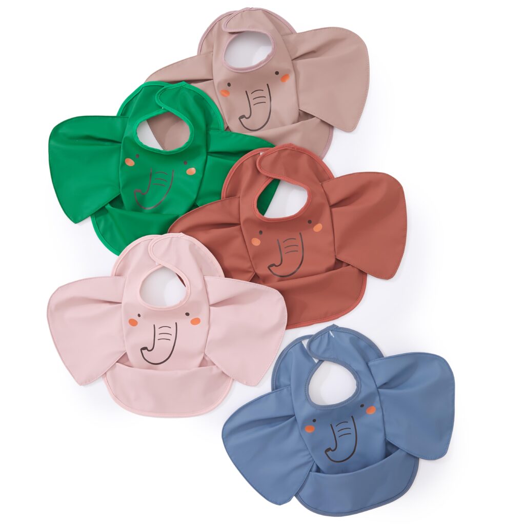 pu treated polyester baby bibs elephant